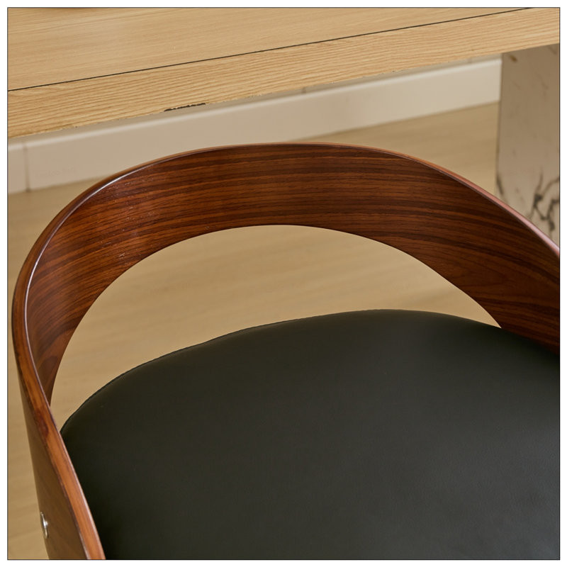2PCS Swivel Cushion Seat Stools With Wood Back, Black