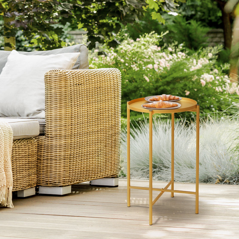 Patio Round Metal Side Table, Gold