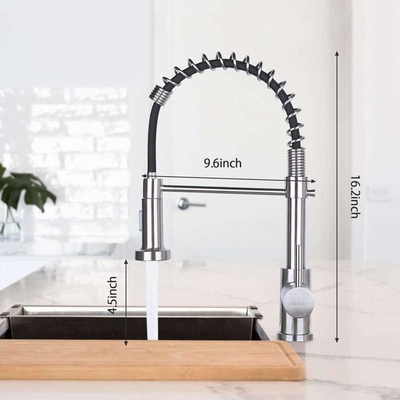 Brushed Nickel Single Handle Pull Down Kitchen Faucet with Spring Neck