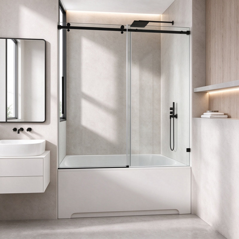 Porte de douche coulissante simple l 72 po x H 60 po, L 72 po x H 60 po, Noir mat