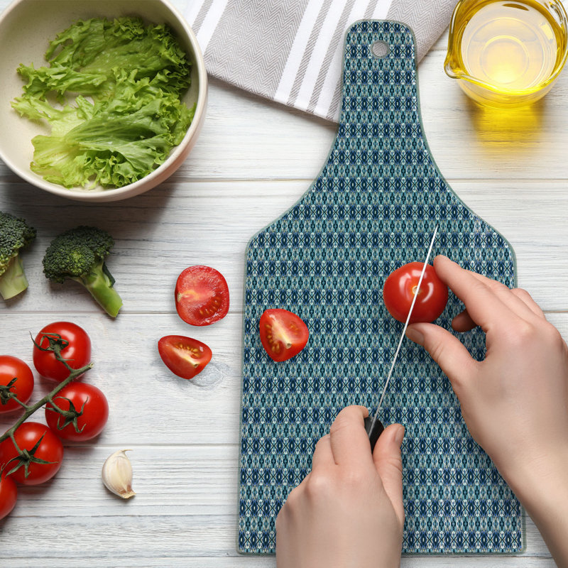 Multicolor Rectangular Tempered Glass Cutting Board with Handle