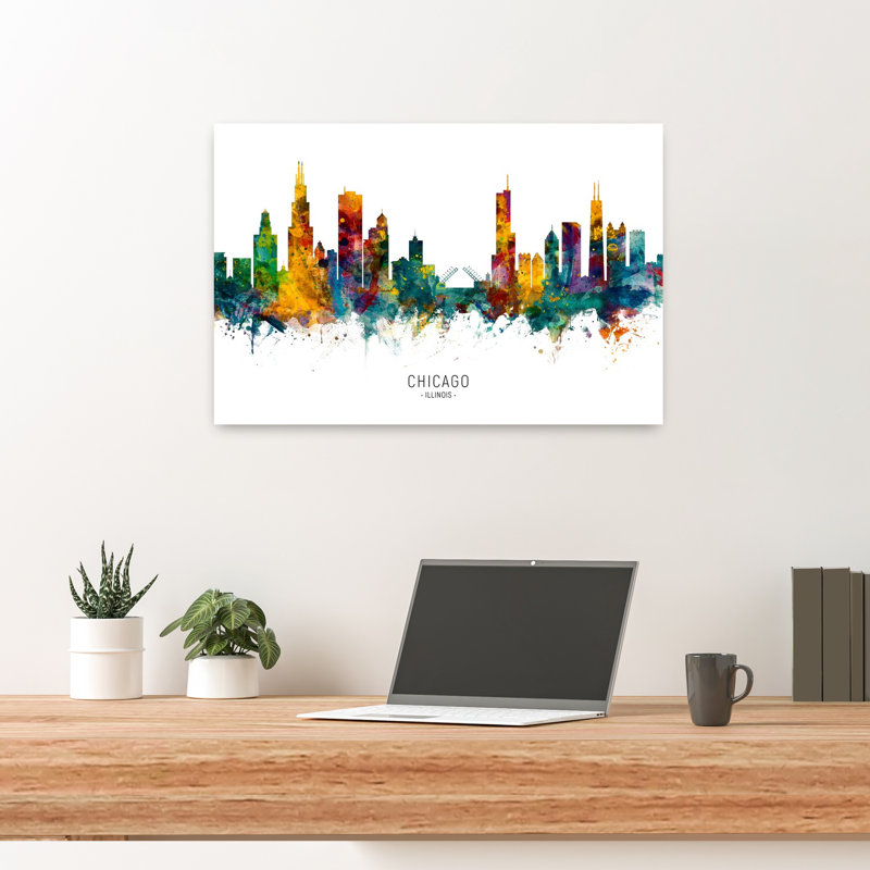 Chicago Illinois Skyline Abstract Contemporary Architecture City Wall Art by Michael Tompsett - Wrapped Canvas Print