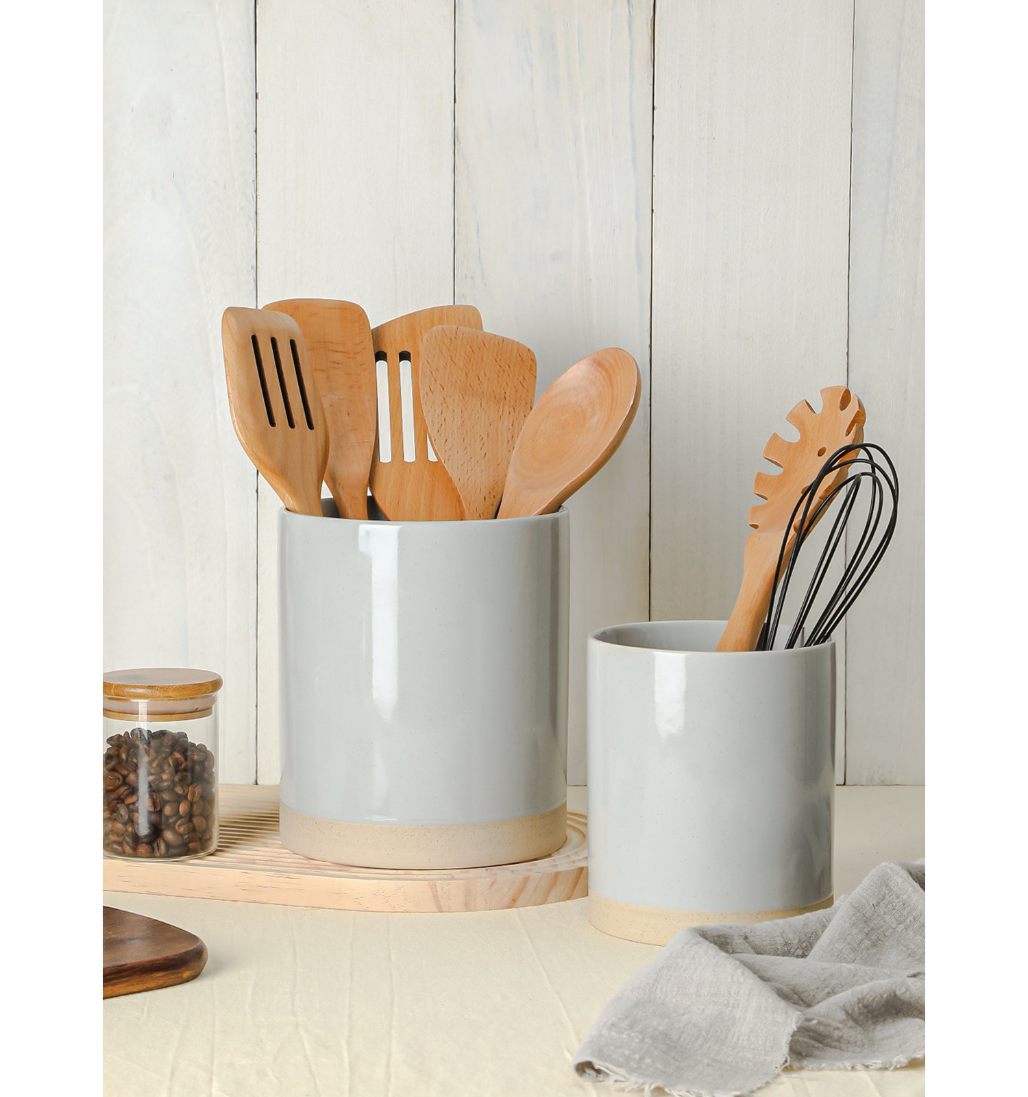  Milkyway 2-Piece Kitchen Utensil Holder For Countertop, Light Gray