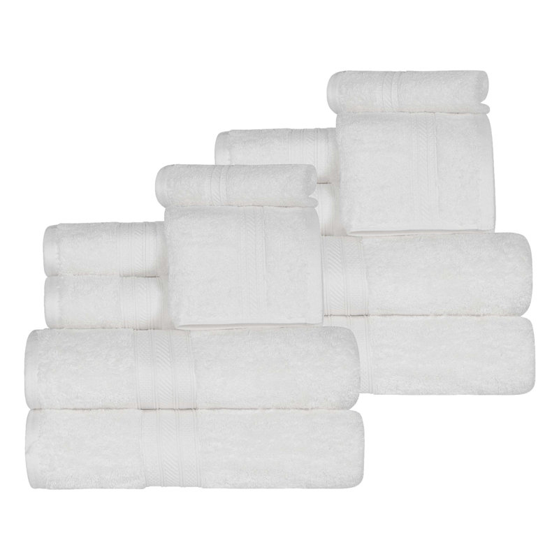 Atlas Cotton Plush Soft Highly-Absorbent Heavyweight Luxury 12 Piece Assorted Towel Set, White
