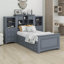 Lit plateforme simple en bois avec armoire verticale et 4 tiroirs de chaque côté-2005383687