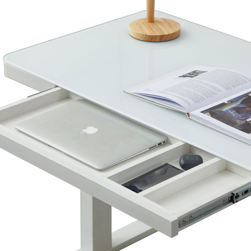 Keb Home Office Height Adjustable Standing Desk with Drawer, White