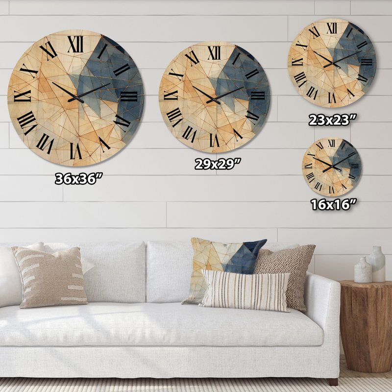 Horloge murale Minimalist Blue and Gold II - Abstract Shapes, Petit