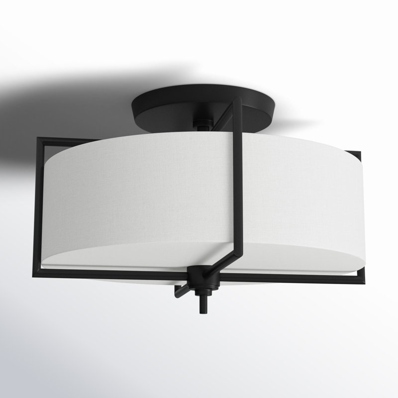 Fabric Semi Flush Mount, Aged Iron, 10" H x 15" W x 15" D