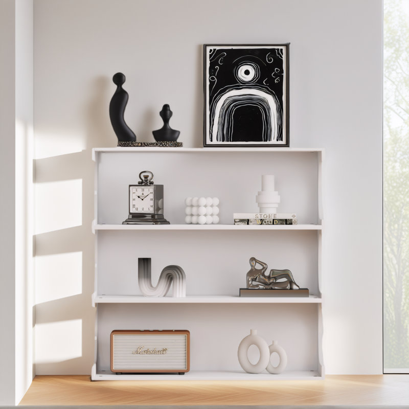 Table basse et bibliothèque à 4 niveaux - Organisateur de rangement minimaliste multifonctionnel, Blanc
