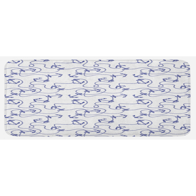 Tapis de cuisine bleu marine et blanc à la main
