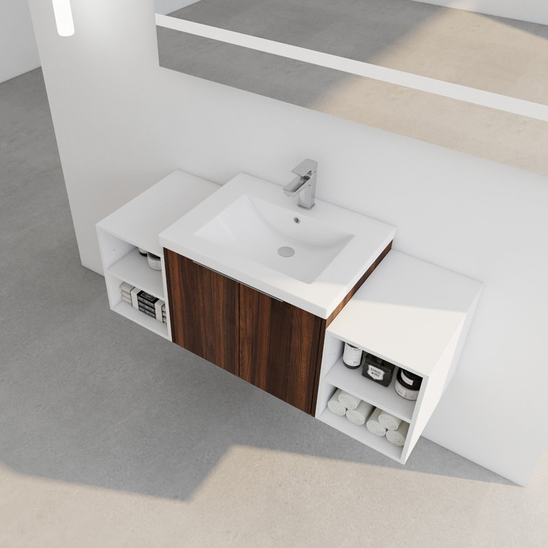 Meuble-lavabo simple 48 po avec plateau en plastique Doone, Noyer de Californie