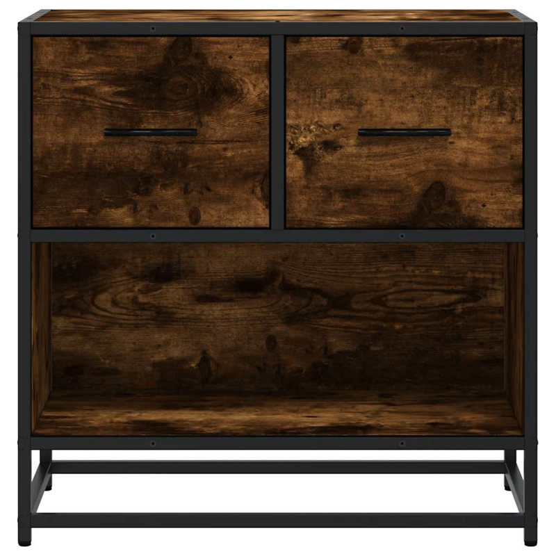 60cm W Metal Bedside Table, Smoked Oak