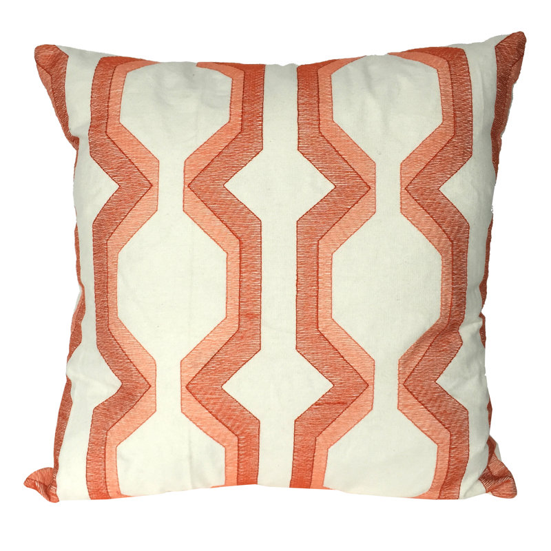 Geometric Cotton Blend Throw Pillow, Coral