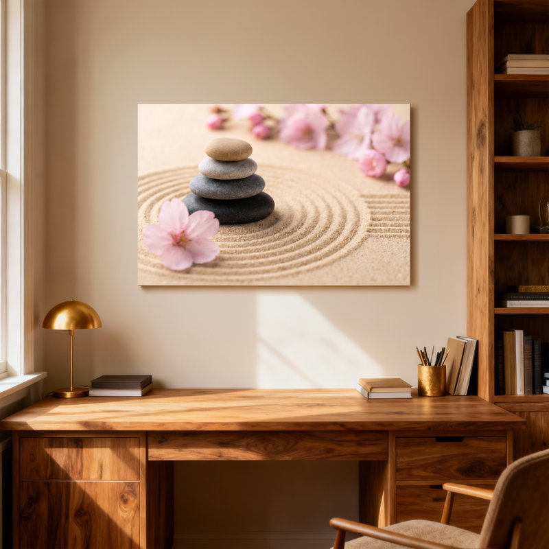 Fashion Zen Garden Pierres sable cerisiers en fleurs, H 12 po x l 18 po