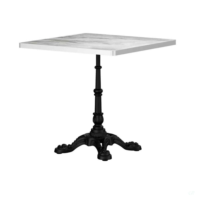 Table carrée en marbre fritté d'aspect marbre - base en fonte robuste pour bistro, café, bar et maison