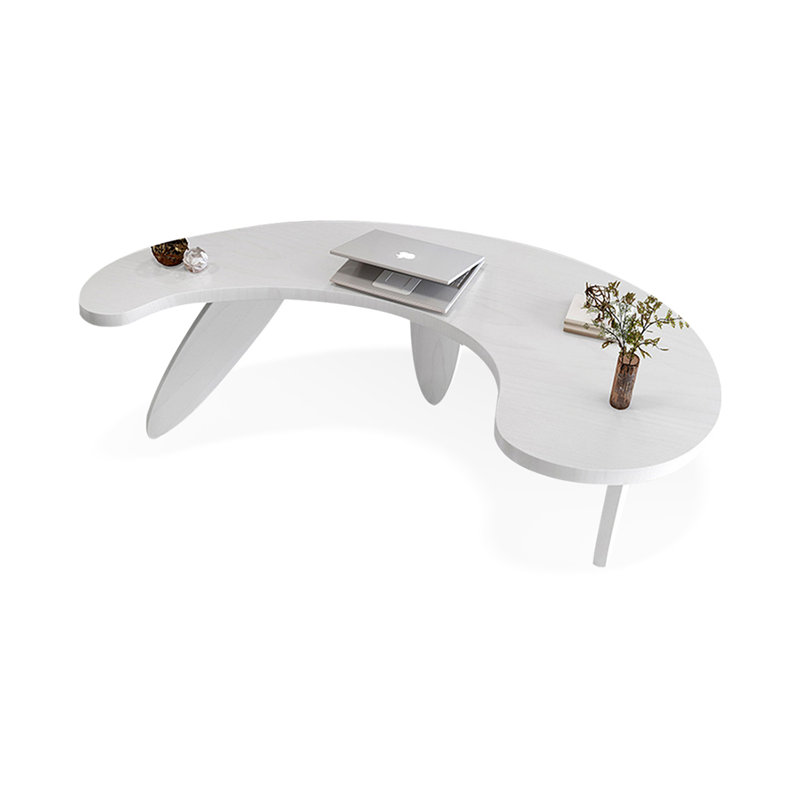 White Free Form Solid Wood desk, 29.53" H x 86.61" W x 43.31" D, White