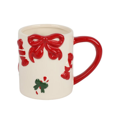 Ceramic Candy Cane Mug — Holiday Coffee Cup, Decorative Christmas Drinkware