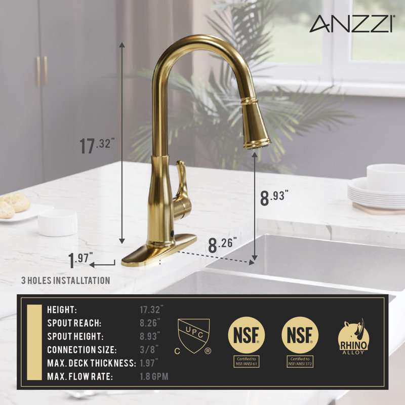 ANZZI Pull Down Touchless Kitchen Faucet, Brushed Gold