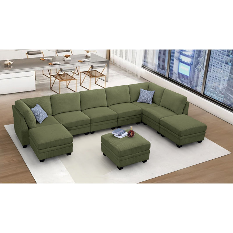 Canapé modulaire modulaire flexible, Velours côtelé olive