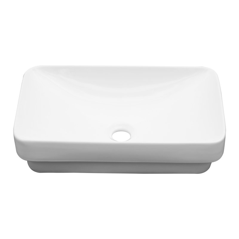 19" L x 12" W Semi-Recessed Vessel Sink Rectangular Above Counter Basin Drop-In Bathroom Sink, White