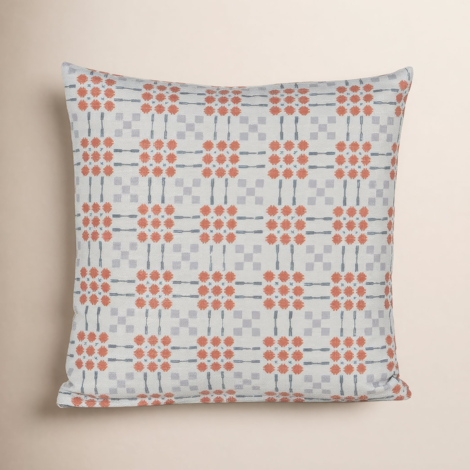 Gridwork Geometric Accent Pillow, Square 20", Feather, Blue