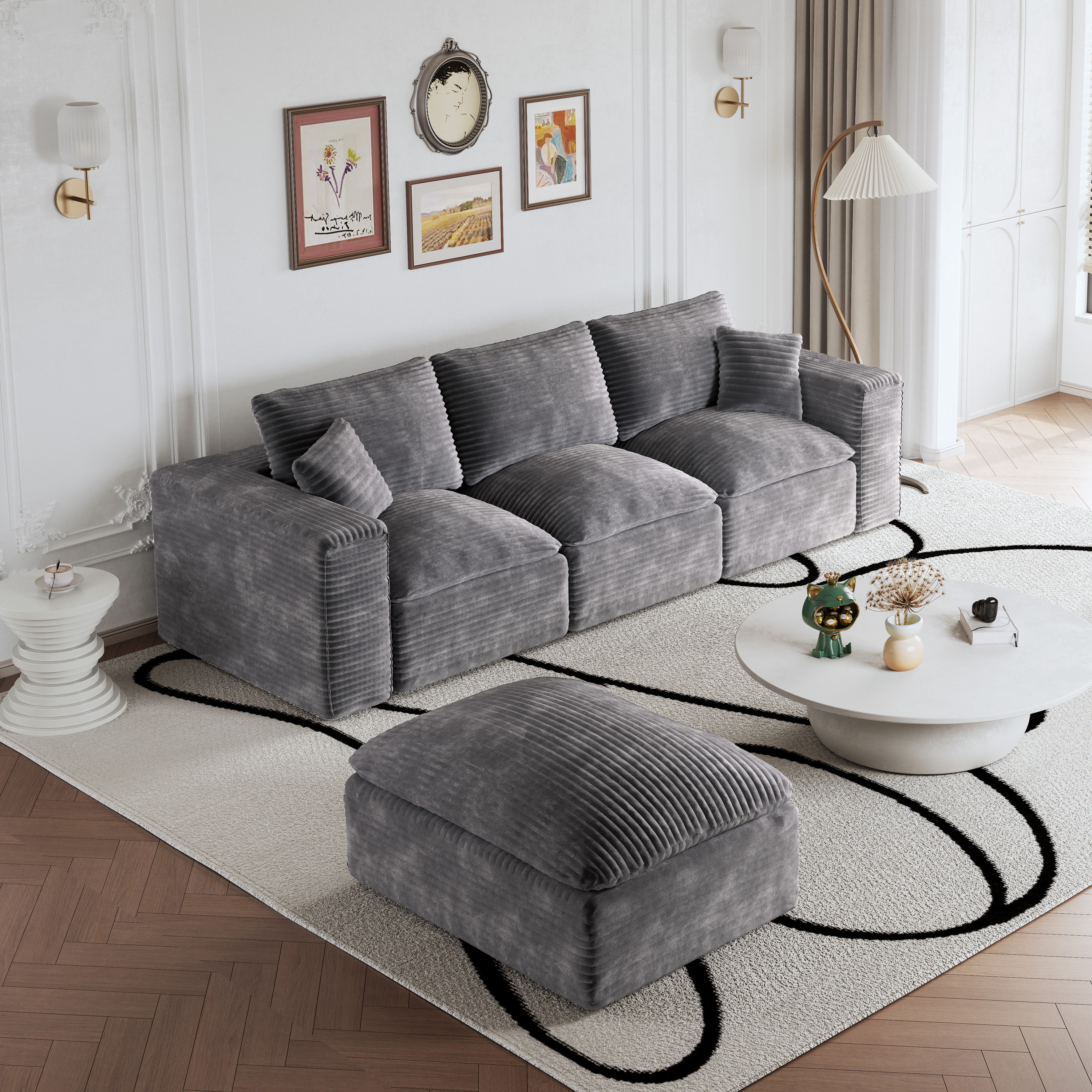 Ebern Designs Modern Modular Sectional Sofa With Reversible Ottoman For ...