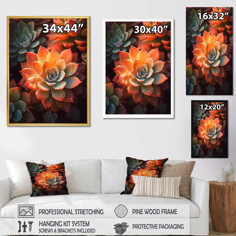 " Orange Succulents Bloom ", White Single Picture Framed, 44" H x 34" W x 1.5" D