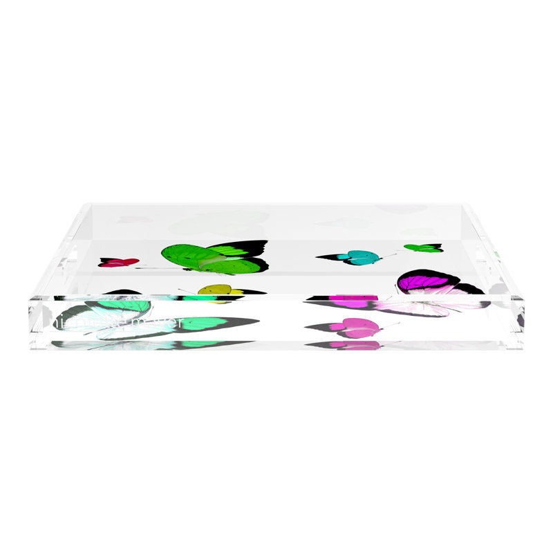 Butterflies Acrylic Decorative Tray, Acid Green, 2" H x 18" W x 18" D