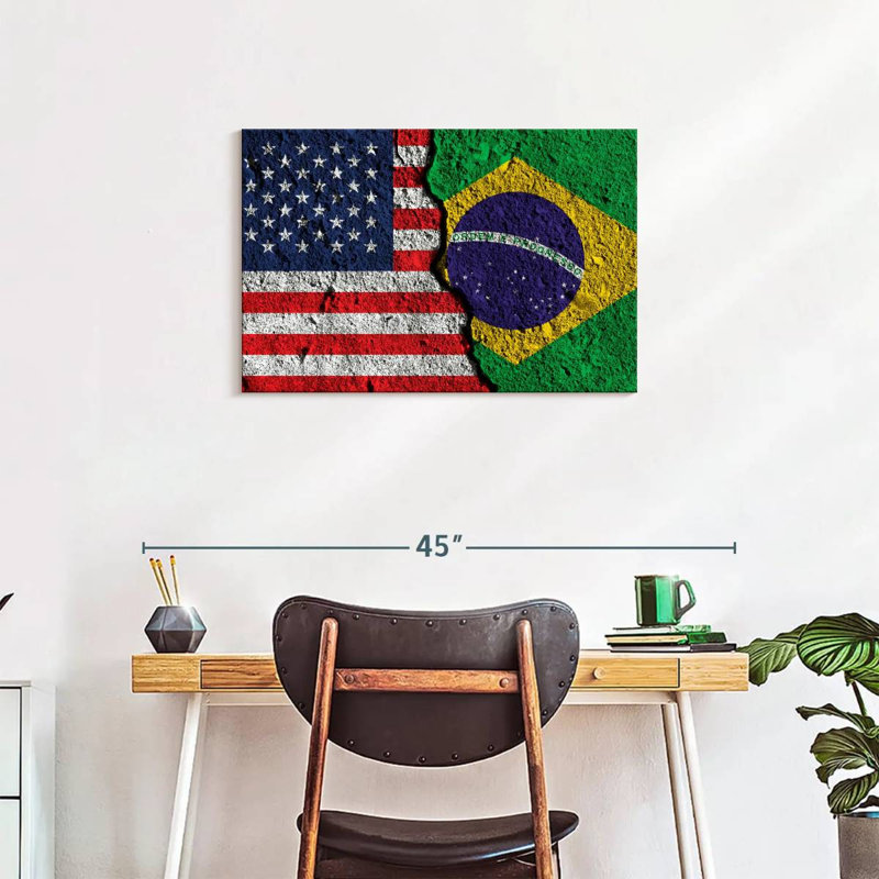 Cracked USA Brazil Flag, 20" H x 30" W