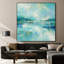 Impression sur tissu grand format - Motif abstrait turquoise, bleu aqua et vert, idéal pour le salon ou la chambre - « Assemblage du cadre requis (cadre non fini) »-135869933
