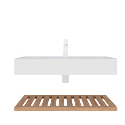 Meuble-lavabo de 36 po avec lavabo vasque, lavabo rectangulaire en acrylique. Apparence en bois naturel et tablettes pratiques pour des options de rangement modernes scandinaves blanches