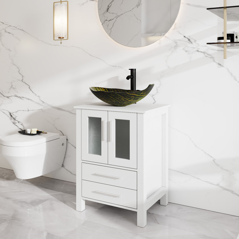 Ensemble de meuble-lavabo simple autoportant 24 po avec lavabo vasque, robinet et bonde escamotable 24 po
