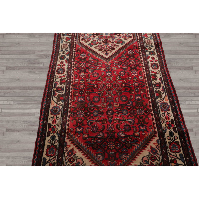 Tapis de couloir intérieur / extérieur brun / rouge / gris en laine noué à la main 3 pi 6 po x 7 pi 4 po Rishima