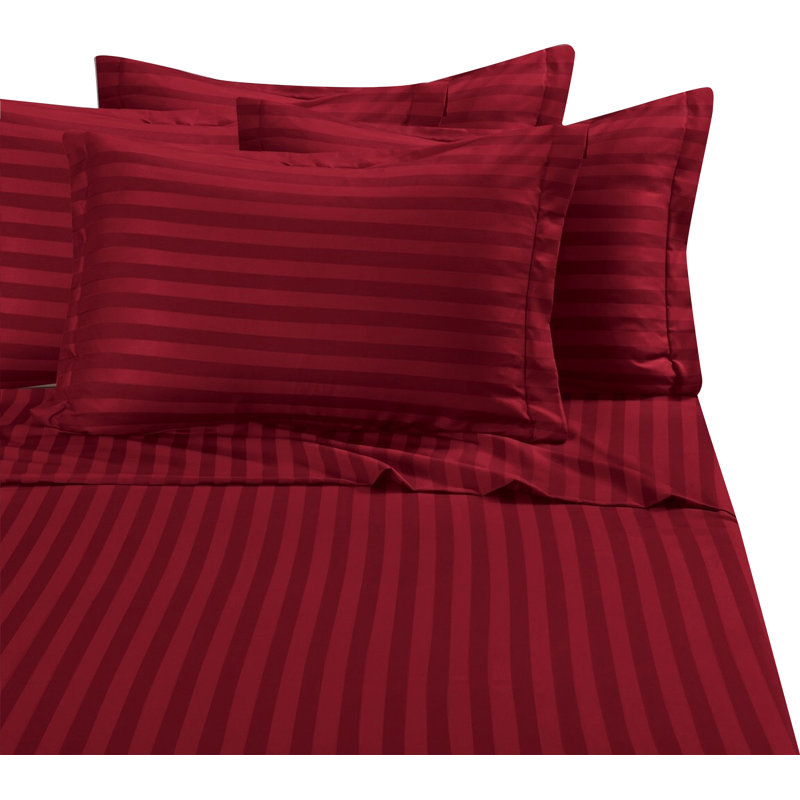 Elegant Comfort 6-Piece Damask Stripe Bed Sheet Set, 1500 Thread Count Microfiber, Wrinkle-Resistant, Burgundy