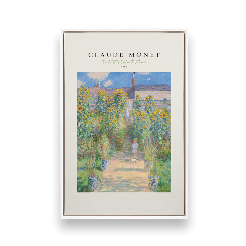 Le jardin de l'artiste par Monet v2, H 12,75 po x l 8,75 po x P 1,75 po, Cadre flottant blanc opaque