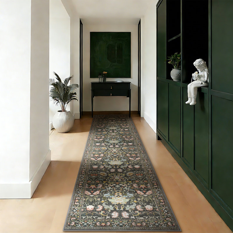 Washable Hallway Rug: Vintage Kitchen Rugs with Non-Slip Backing Low Pile Water Resistant Carpet for Living Room Bedroom Soft Floor Mat for Bathroom Laudry Dining Room