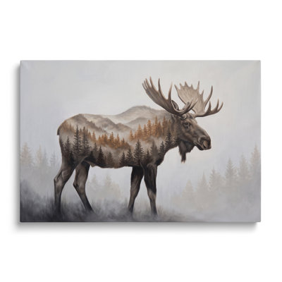 Moose Forest Painting Print on Canvas - 16x24"