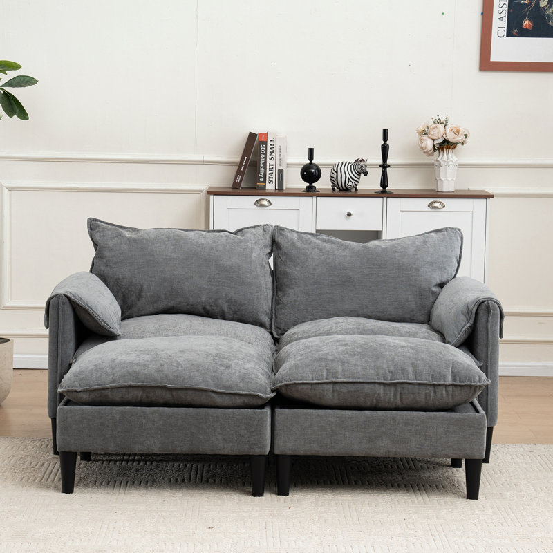 Loveseat with Storage and Footstools, Gray