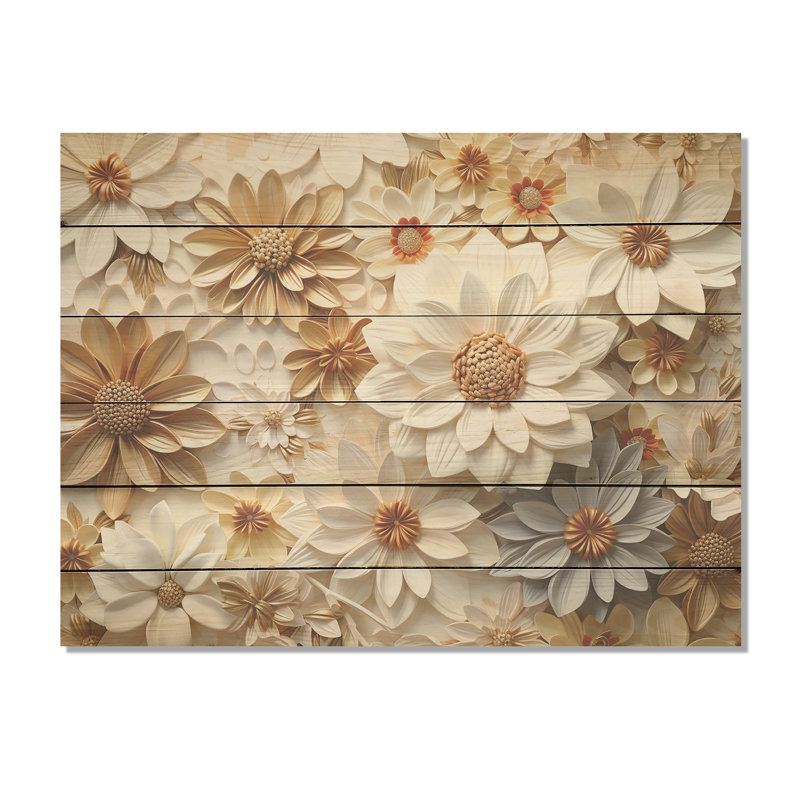 Élégantes fleurs de minimalisme à chaque saison - Fleurs saisonnières, art sur bois de pin naturel, H 30 po x l 40 po
