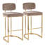 Fixed-Height Barstool in Gold Metal and Brown Fabric - Set of 2-129460938-129460935
