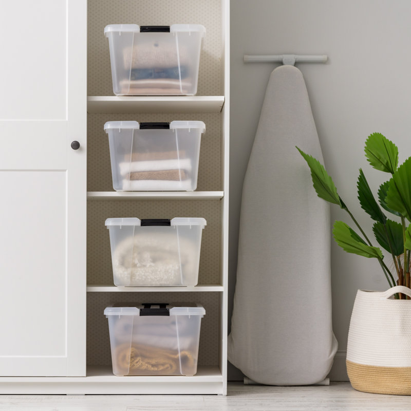 45 Qt./11.25 Gal. Plastic Storage Container Bin with Secure Lid and Latching Buckles, Pearl