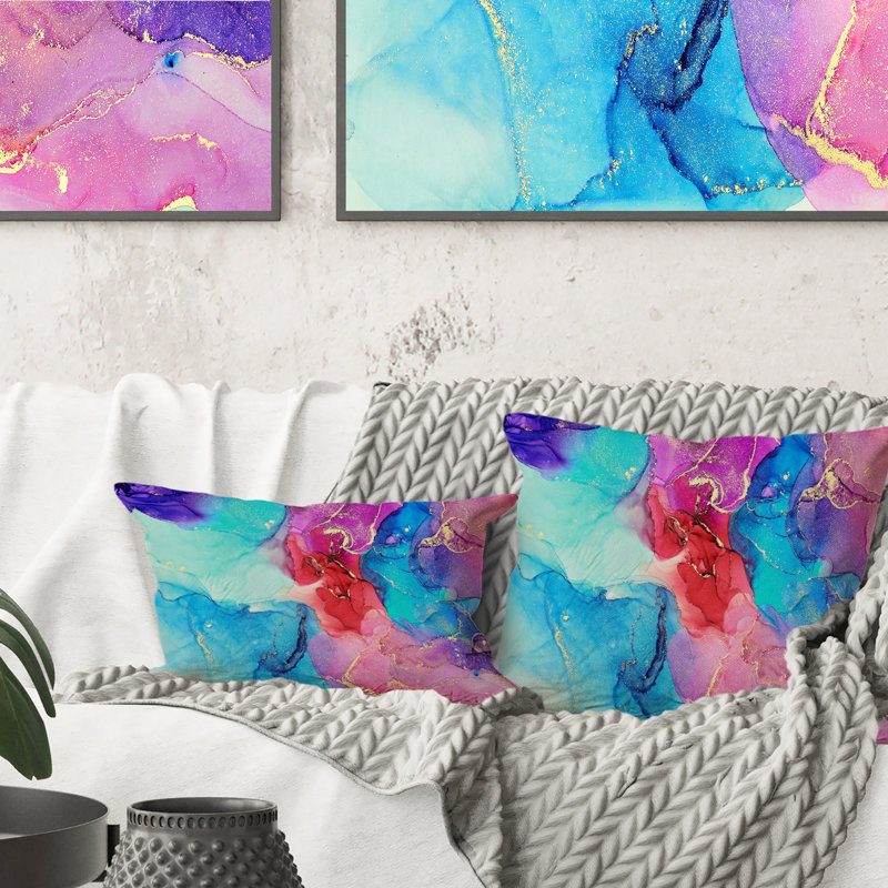 Coussin décoratif de luxe à imprimé abstrait turquoise V 12 po x 20 po