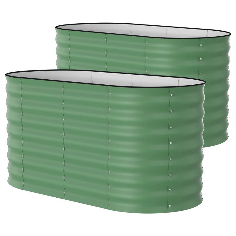 2 Pack 4x2x2 FT Galvanized Raised Garden Beds With anti-cut strip Durable Green Planter Box for Outdoor Vegetables Flowers Plants, Green