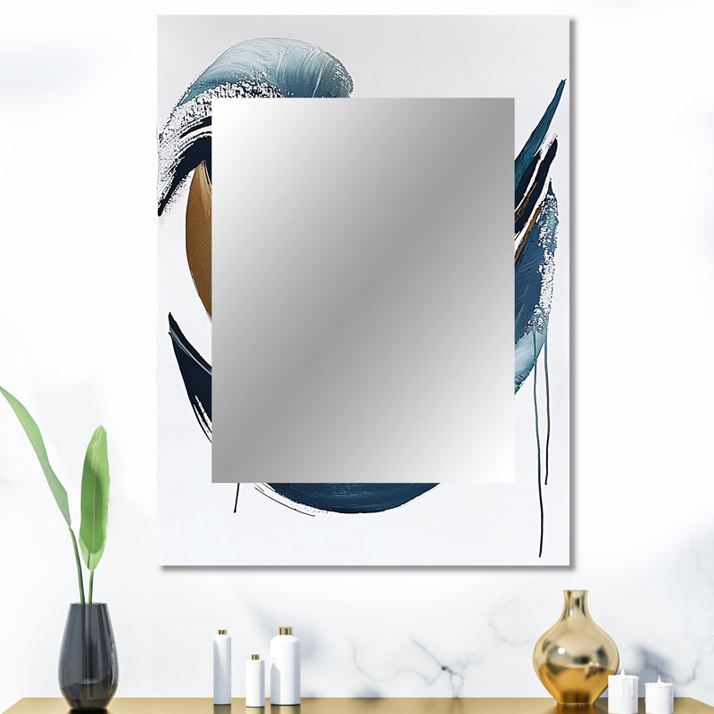 «White and Blue Folk Fruit Abstract III» - miroir abstrait, miroir mural décoratif moderne, impression d'art en métal