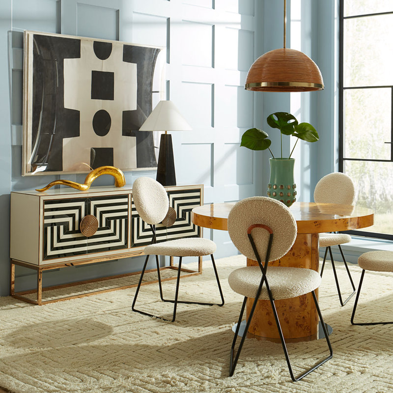 Honey-Hued Round Extendable Wood Dining Table with Nickel Base
