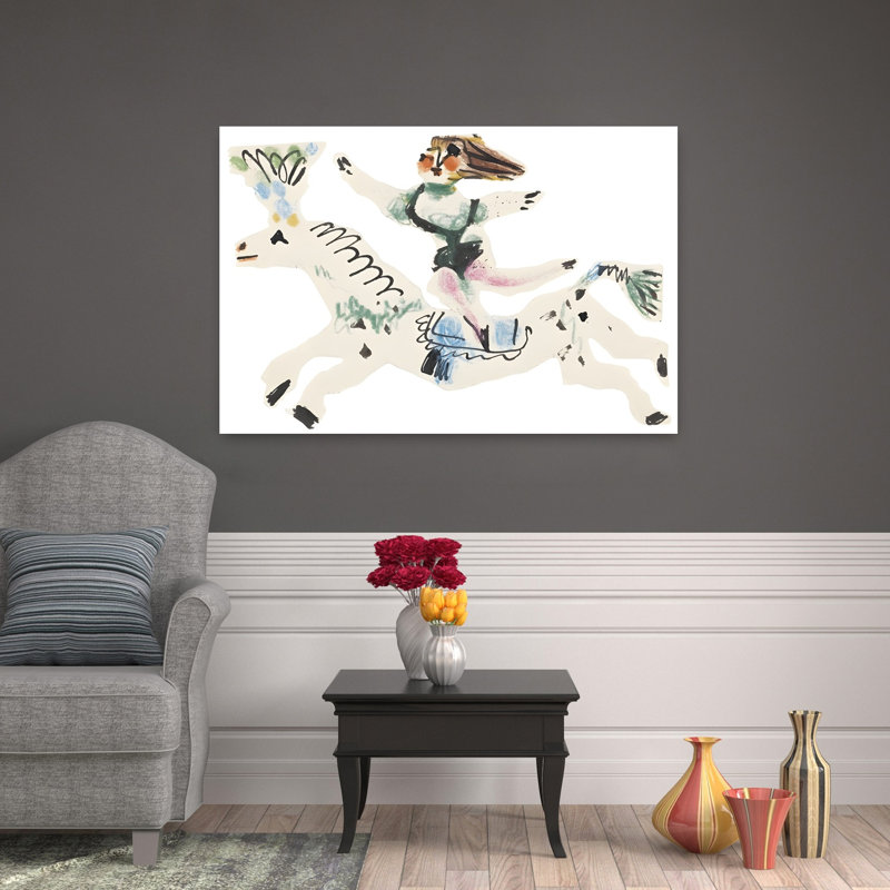 Whimsical Horse Ride Playful Whimsical Contemporary Horse Wall Art Print by Mathieu - Wrapped Canvas Print
