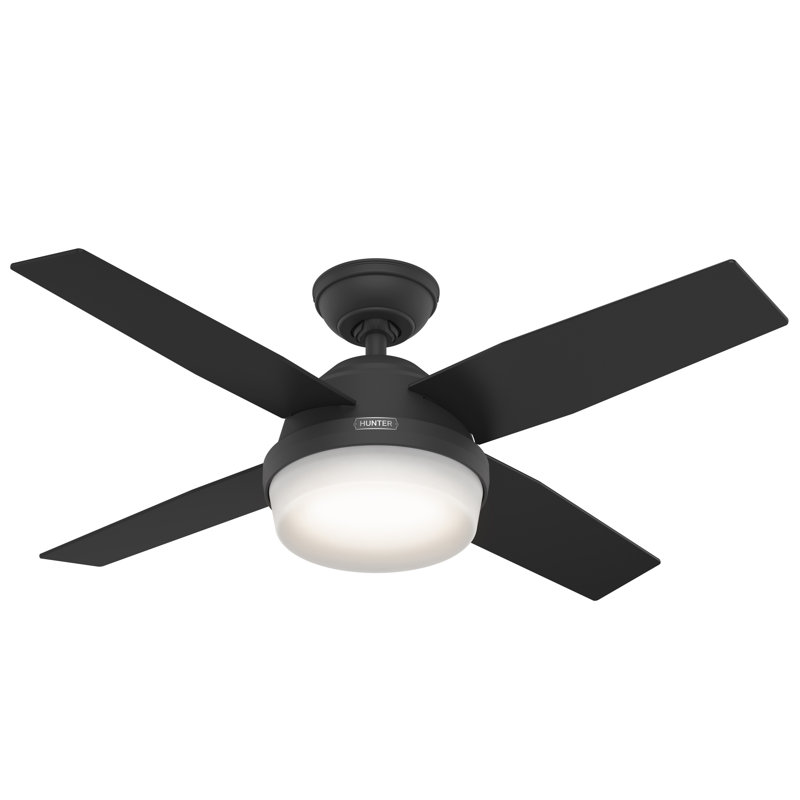 Dempsey 44" 4 - Blade Standard Ceiling Fan with Lights and Remote, Matte Black