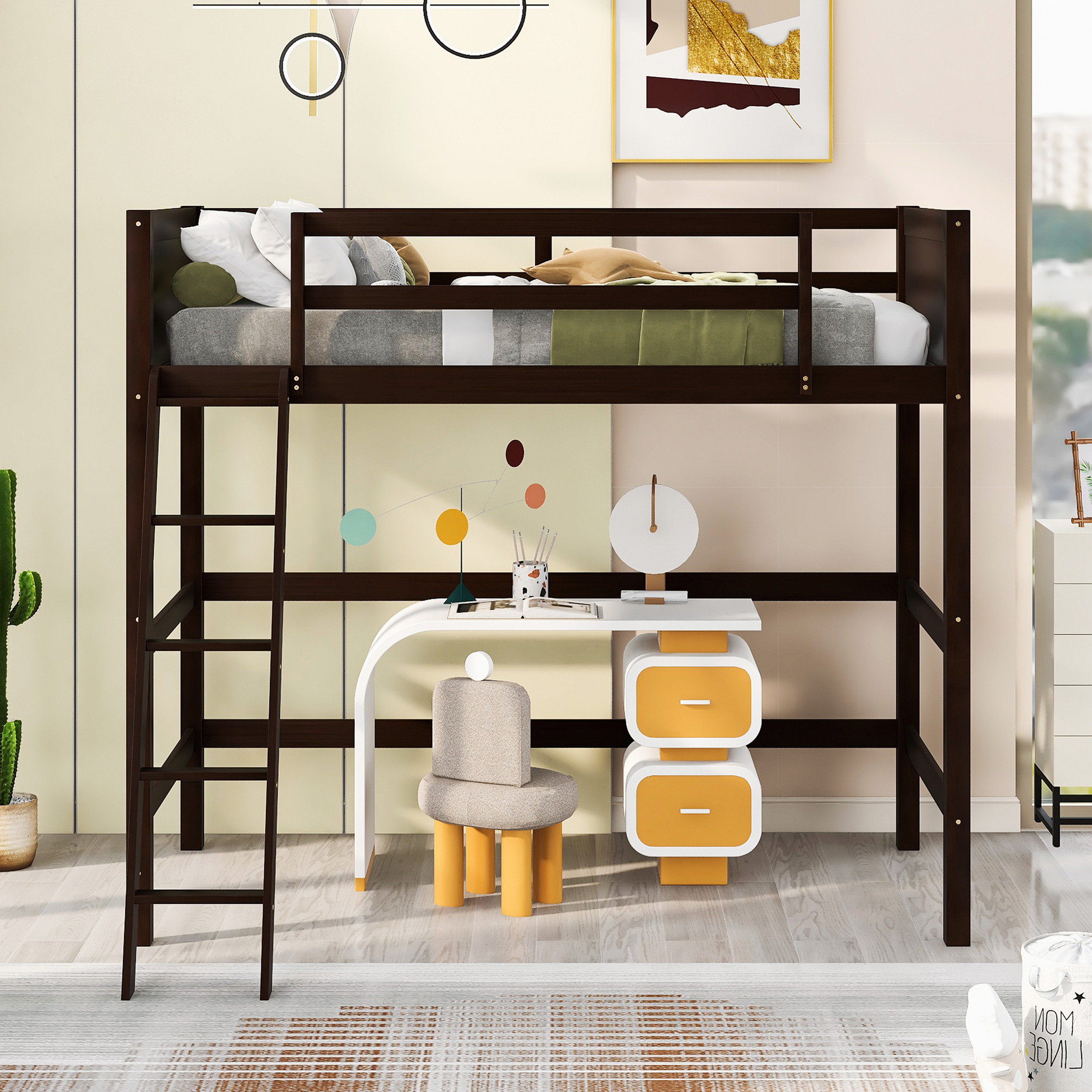 Harriet Bee Solid Wood Twin Size Loft Bed With Ladder | Wayfair