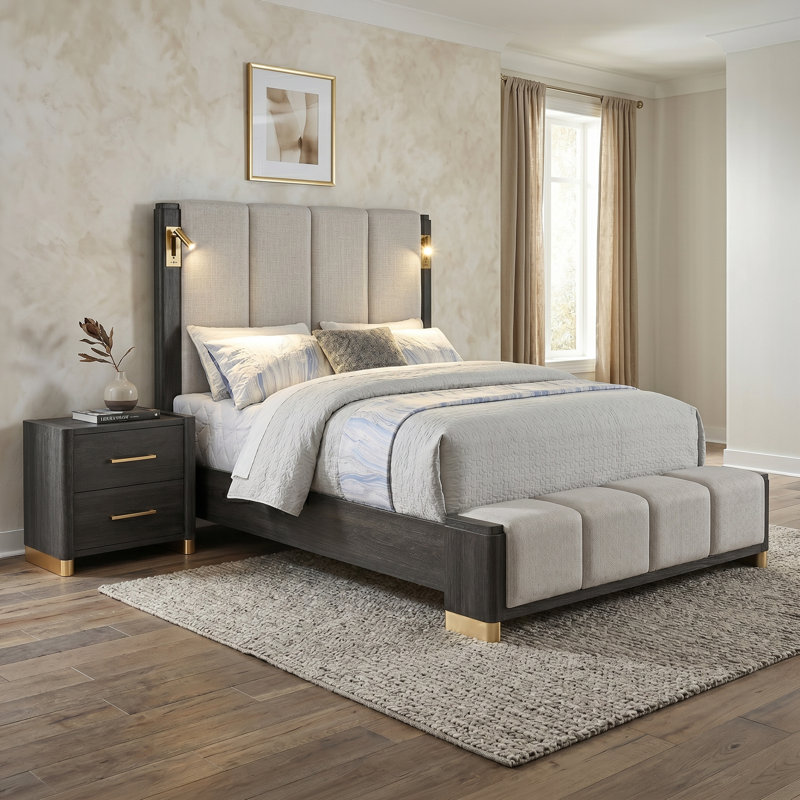 Gris anthracite 2 pièces Clifton King, 2 Pcs: Bed, Nightstand, King
