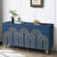Buffet moderne cannelé avec rangement, élément incurvé avec lignes strictes, armoire de rangement à 4 portes avec tablettes réglables pour la cuisine, la salle à manger et le salon (bleu marine)-1188269278